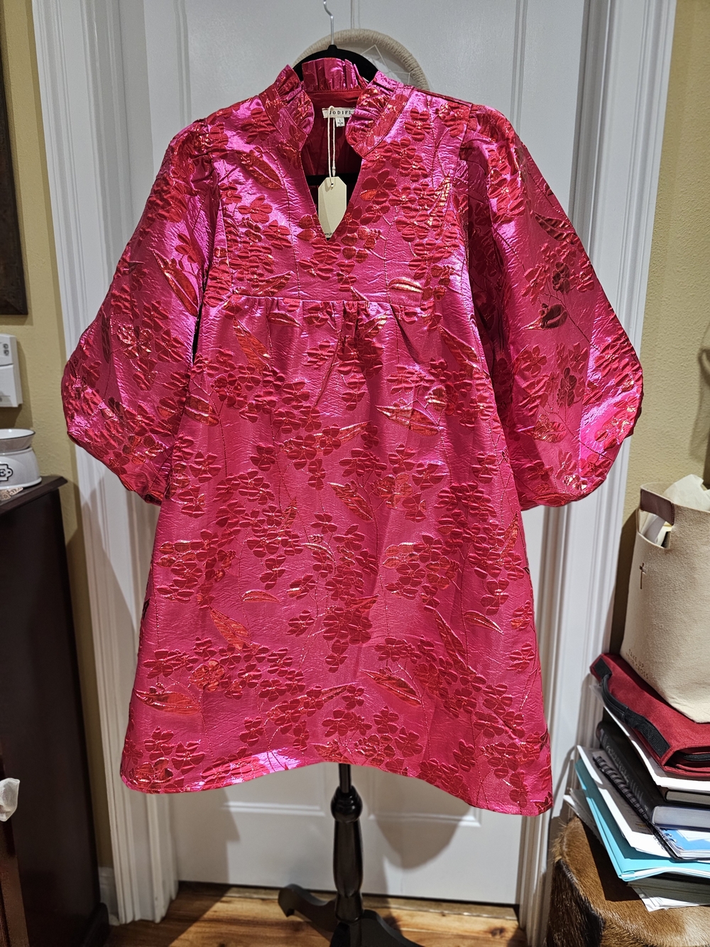 JODIFL Metallic Hot Pink Floral Dress - NWT, Size L